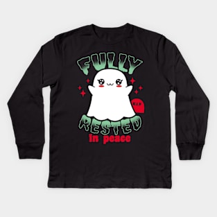 Funny Cute Spooky Scary Kawaii Ghost Cartoon Funny Meme Kids Long Sleeve T-Shirt